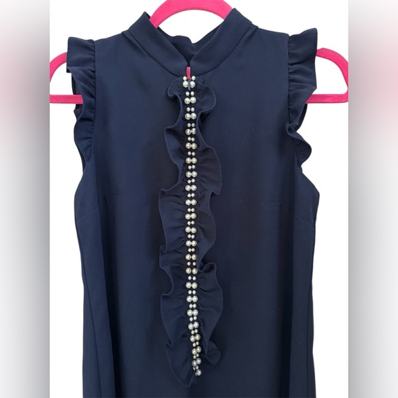 Lilly Pulitzer Adalee Ruffle Shirt Dress True Navy Pearl Embellishments Size 00 - Picture 8 of 14